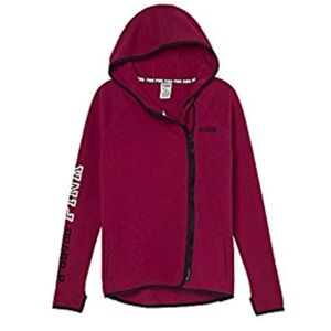 Victoria’s Secret PINK Burgundy Asymmetrical Full Zip Jacket Hoodie Small Y2K